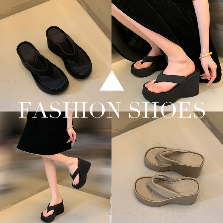 Clip Women's Toe Wedge Flip ps 2024 Summer Chunky Platform Beach Sandals Woman Thick Sole High Heeled Slippers Slides e949
