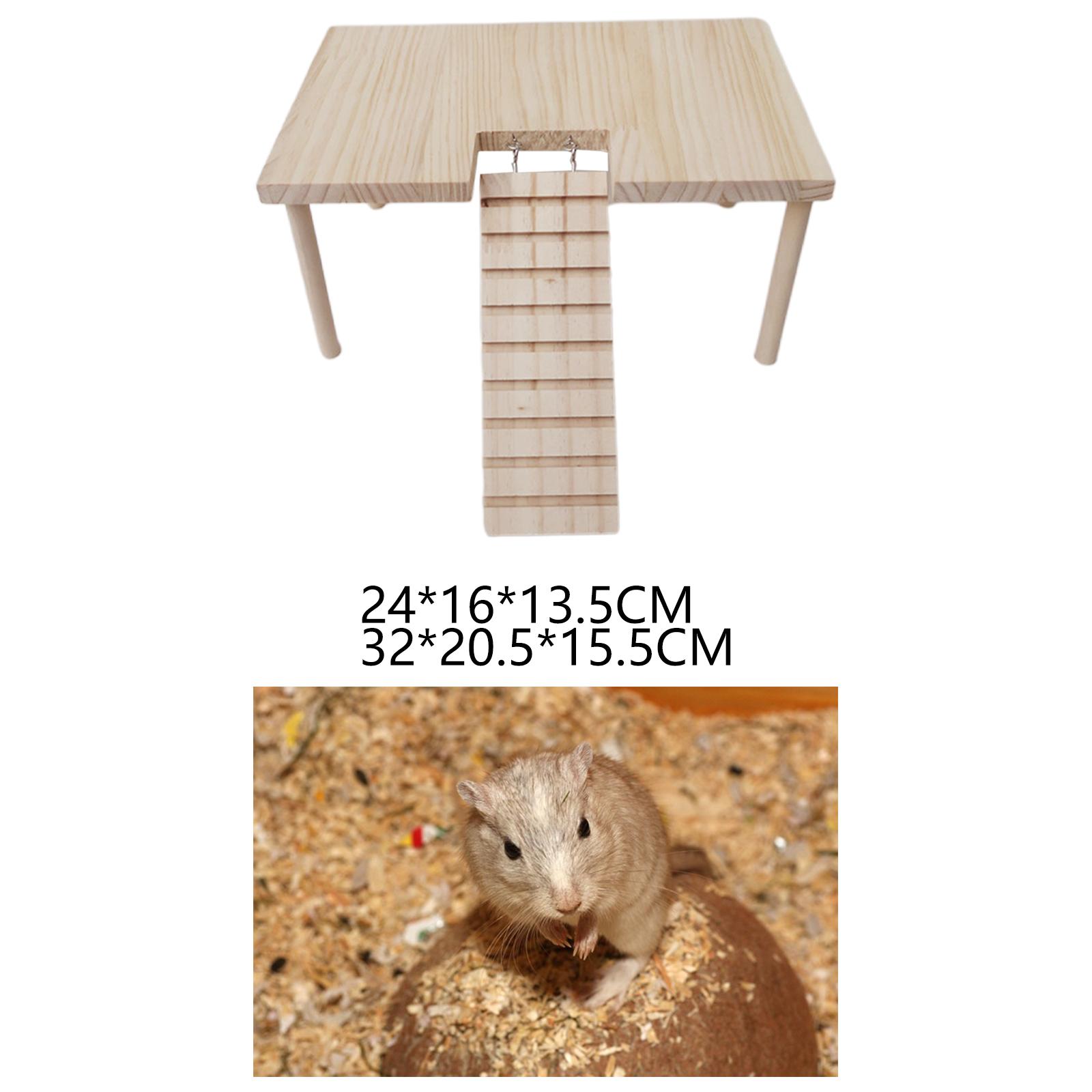 Small Pet Wooden Platform with Ladder Habitat Decor Table with Pillars Wooden Toys for Hamster Gerbil Parrot Squirrel Rat