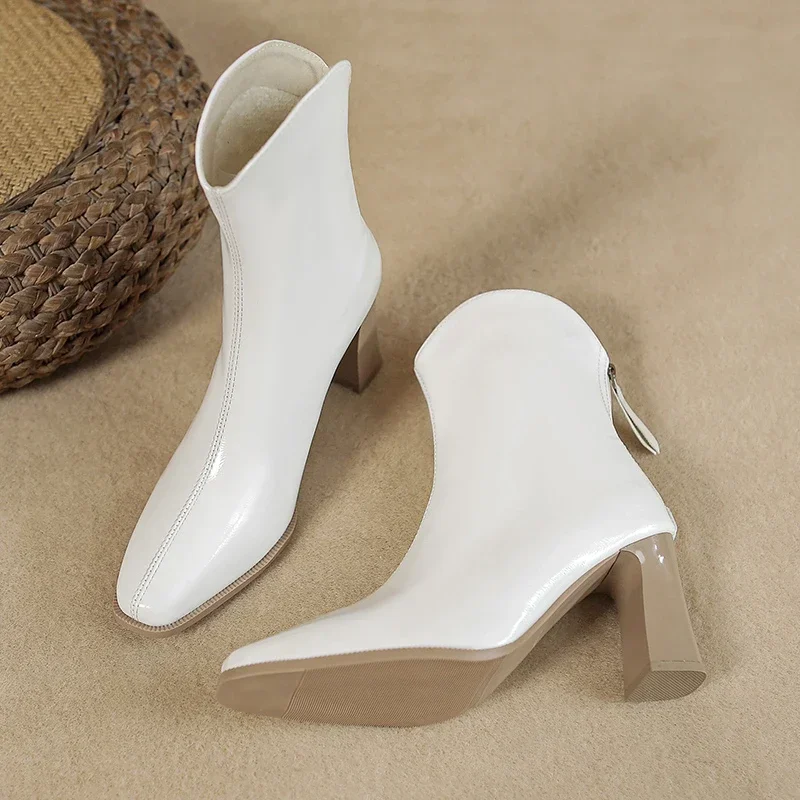 Heel Thick Pointed Women Ankle Boots Patent Leather High Quality Single Shoe Design Autumn New British Style Women's Shoes 6fc2 's s