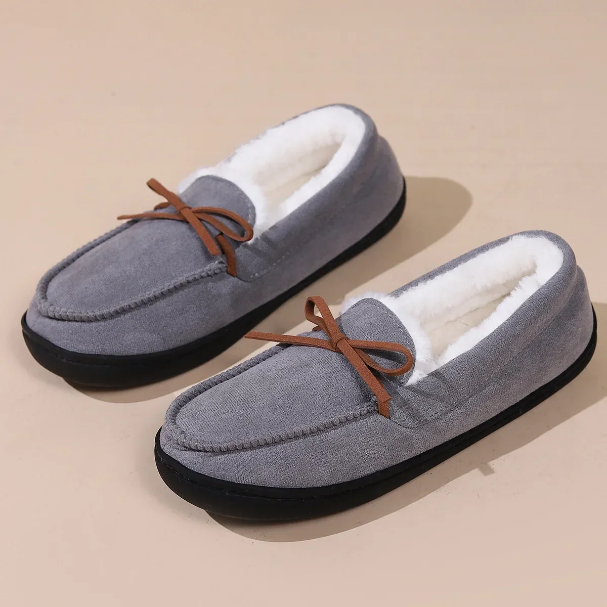 Winter 2024 Fur Flats Plus Pregnant Women Soft Cotton Shoes Non-slip Warm Plush Loafers Size 45 d204 h