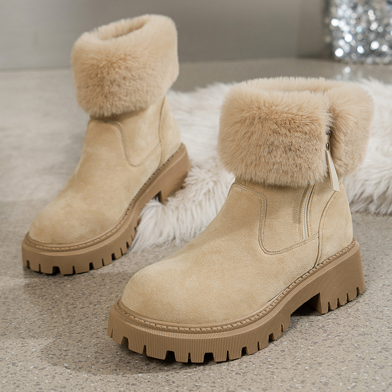 2025 new Lucyever Women's Fur Ankle Chunky Platform Faux Suede Snow Boots Women Thick Plush Warm Winter Shoes Female 42