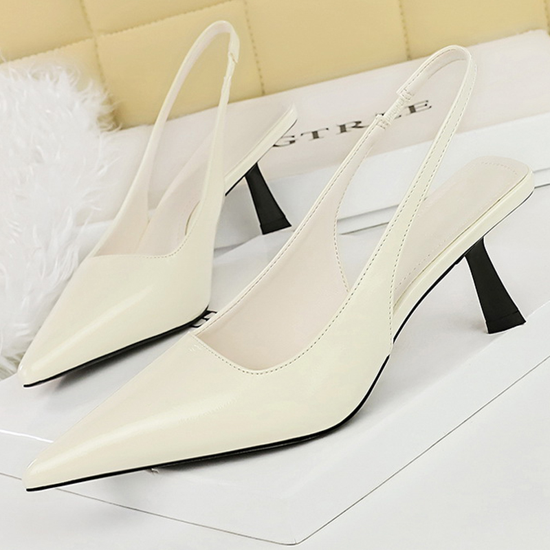 BIGTREE Shoes Summer Women Sandals Patent Leather Kitten Heels Ladies Shoes Hollow Back Strap Sandals Women Sandals Party Shoes