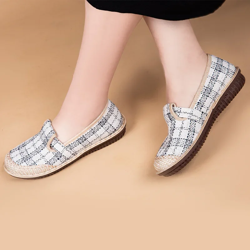 Flat Sole Women Shoes Autumn New Woven Plaid Casual Shoes for Women Comfort Breathable Soft Sole Shoes Zapatos De Mujer 2024