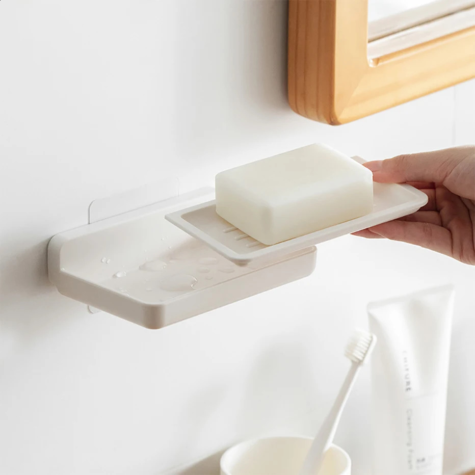 Wall Mounted Soap Dish Holder Removable Soap Bar Sponge Scrubber Storage Tray with Draining Plate Quick Dry Soap Save Rack White 240902