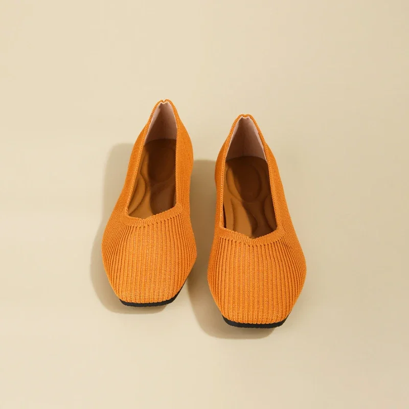 Flat Solid Color Shallow Shoes Women's Knitted Comfort Female Ballet Flats Casual Shoes Women Zapatos De Mujer 2024