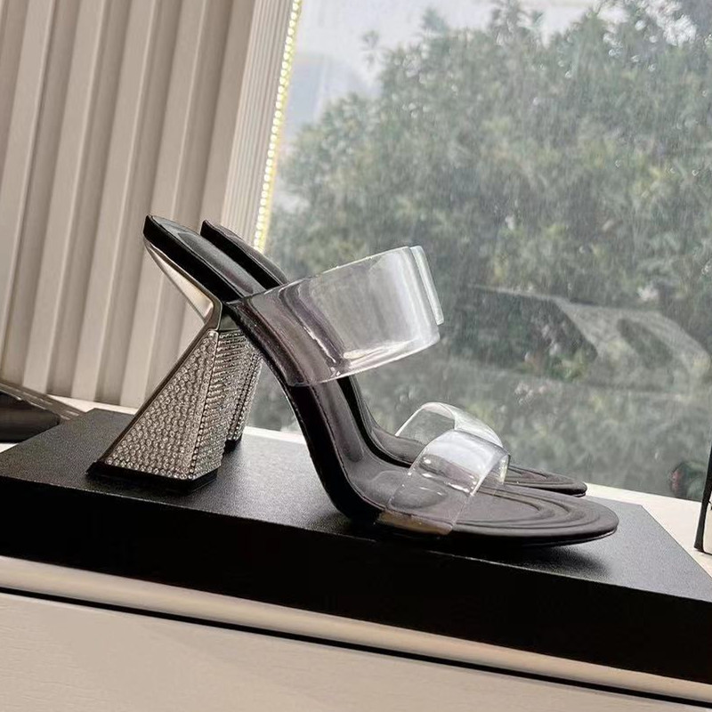 2025 new Rhies Summer Triangle Heeled Women Slippers Sandals Fashion Soft Transparent PVC High heels Mules Slides Shoes b0cc