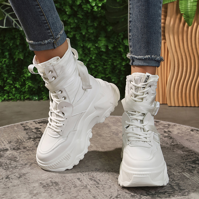 White Chunky Platform Ankle Woman 2024 Fashion Buckle Punk Motorcycle Boots for Women Thick Bottom Gothic Shoes Female