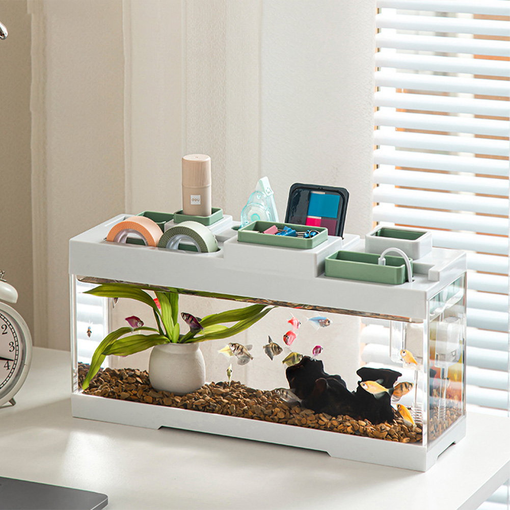 Acrylic Fish Tank With Lid Tabletop Transparent Fish Tank With Storage Compartment Integrated Aquarium With Light 3 Type-C
