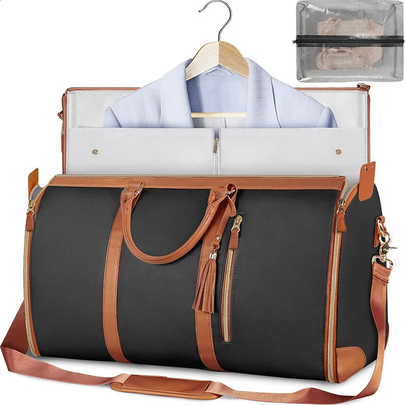 Foldable womens travel bag convenient to carry clothing bag large capacity PU leather luggage bag portable business travel bag 240904