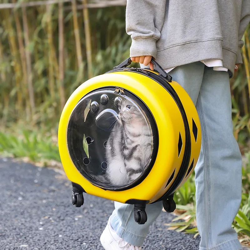Pet Flight Case Portable Cat Bag with Trolley Wheel Pet Trolley Bag Cat Bag Dogs Cat Carriers Bag for Outdoor Travel Camping