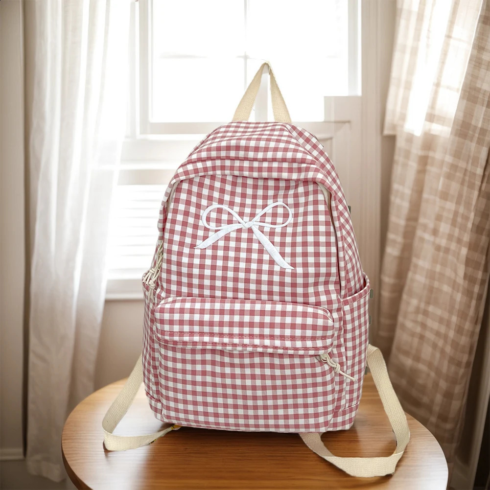 Cute bow plain aesthetic backpack lightweight school nylon student 240903