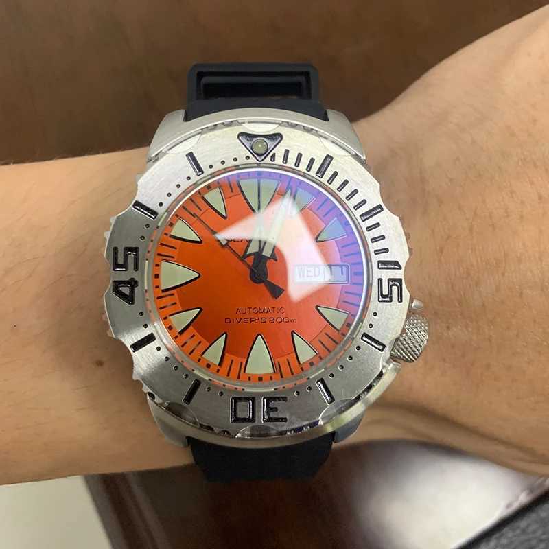 Sea Knight Monster V2 Mens Diving Watch Sapphire 200M Waterproof Orange Dial Stainless Steel NH36 Automatic Mechanical Watch W240902
