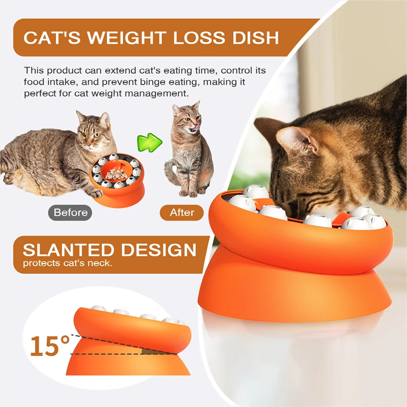 Cat Bowl Puzzle Toy Slow Feeder Slanted Design Healthy Eating Pet Food Dish Protect Neck Multifunction Interactive Feeding Bowl
