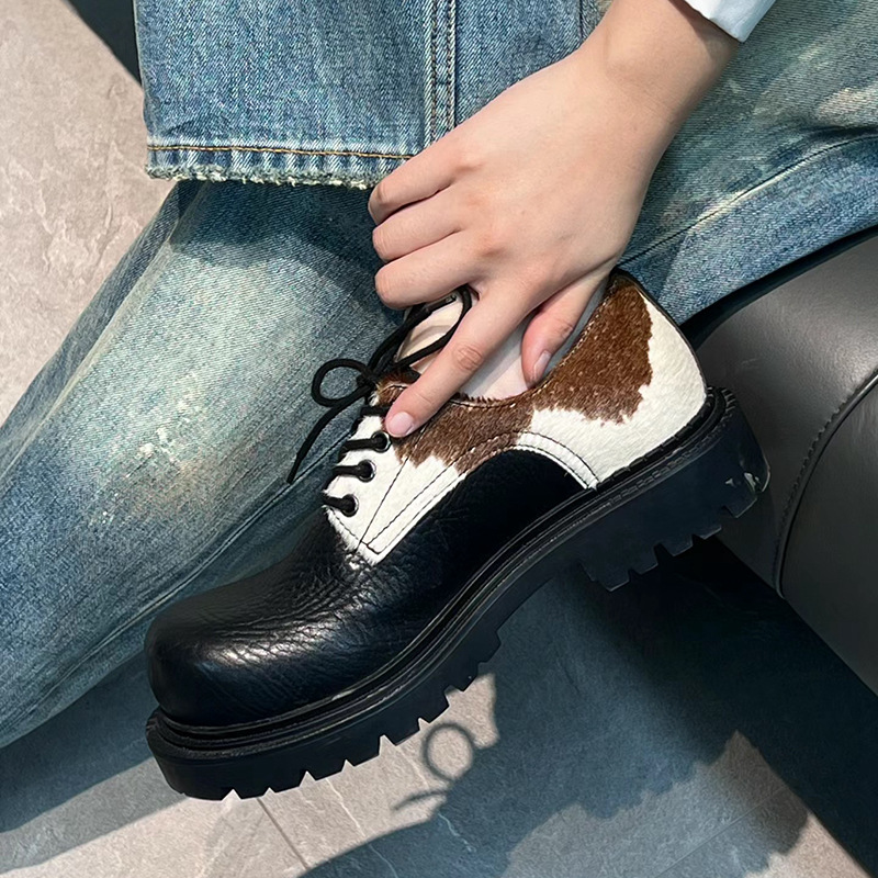 Unisex Men women Black Thick Soled Derby Leather Big Toe Fashion High-Grade High Street Couple Style Casual Shoes