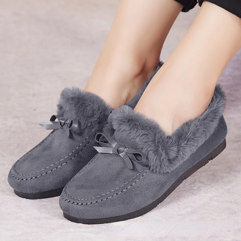 2025 new Winter Women Casual New Moccasins Soft Flat Non-slip Loafers Fashion Comfort Warm Plush Bow Slip on Female Cotton Shoes 06d9 Cott zhanyisheng