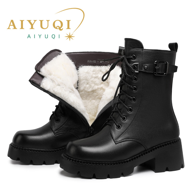 Boots AIYUQI Patform High-heel British Style Women Winter Boot Genuine Leather Large Size Non-slip Thick Wool Lady Booties 07e2 ies