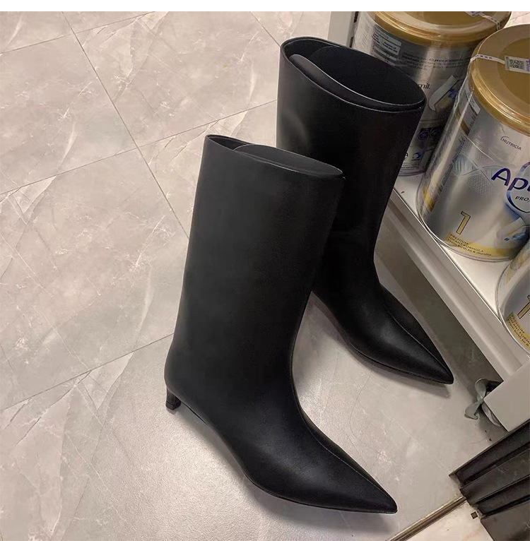 High Leather 2023Women New Female Pointed Thin Heel Ladies Ankle Short Boots Botas De Mujer a207