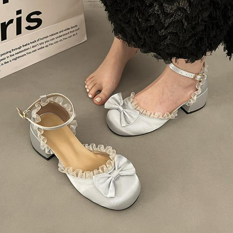 Thick New High Heels Pumps Women Mary Jane Elegant New Buckle Strap Office Career Dress Straps Bow Party Shoes 4038 s