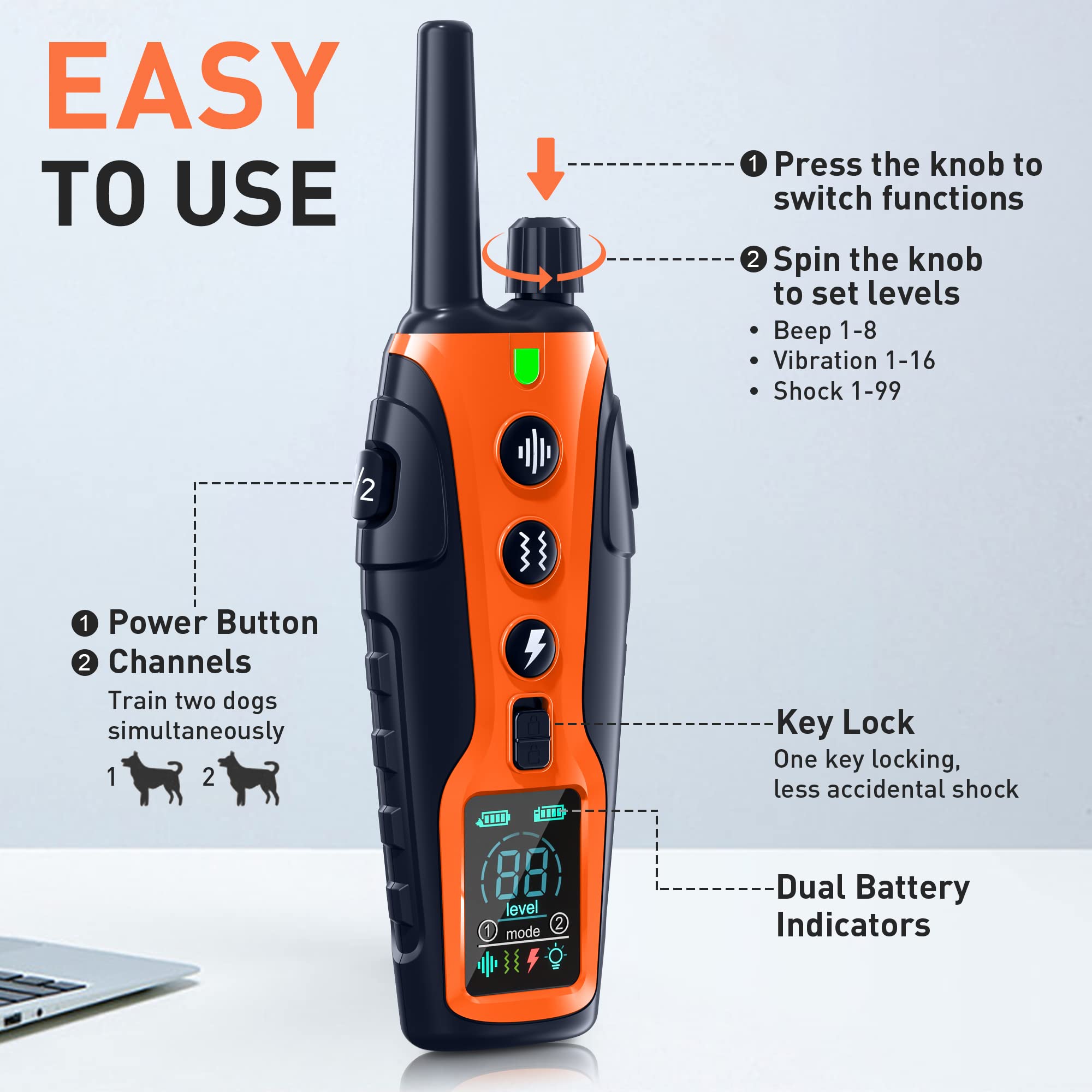 3280Ft Electric Dog Training Collar Remote Control Waterproof Pet BehaviorFor 5-120lbs Puppy With Vibration Shock