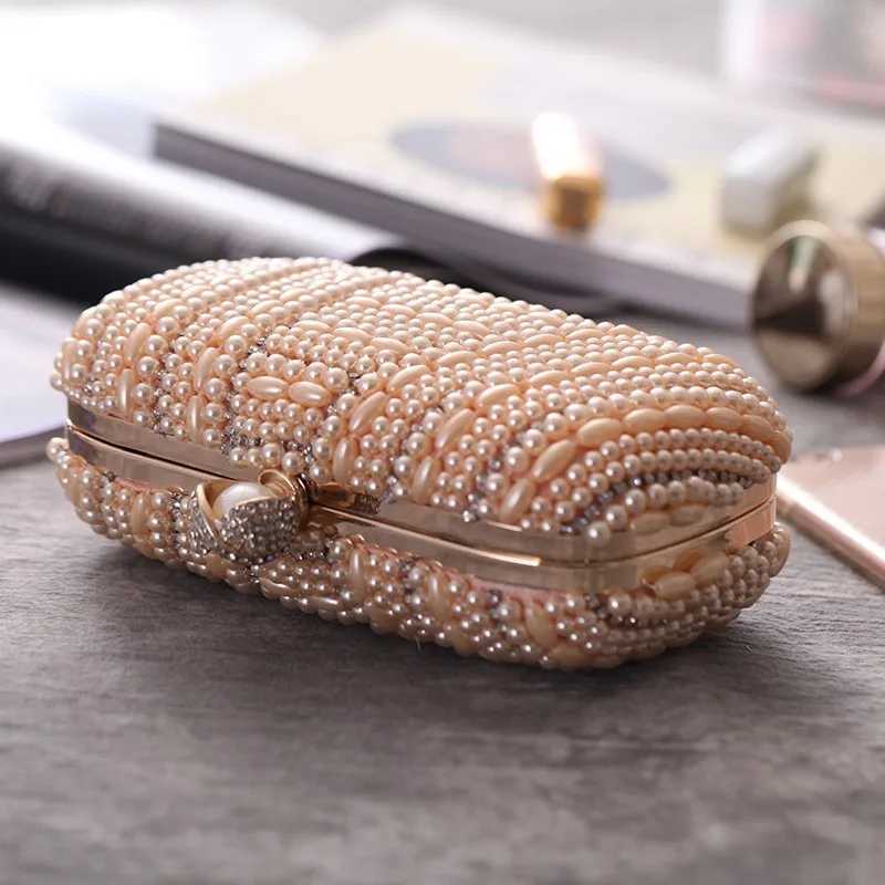 Fashion Elegant Women Evening Bags Luxury Beaded Pearl Clutch Bag Wedding Party Handbag Purse Ladies Dating Cell Phone Pocket 240903