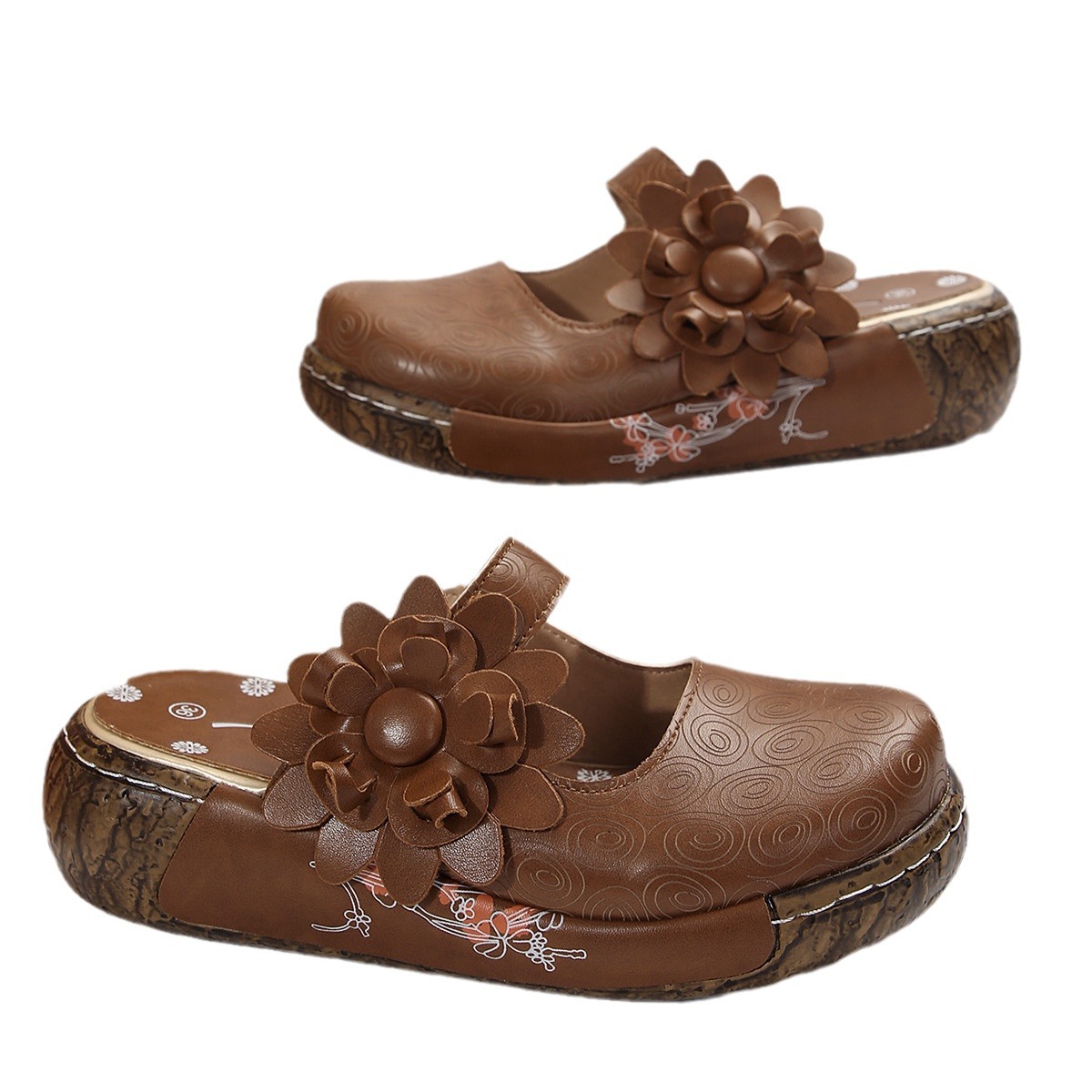 Summer 2024 New Baotou National Wind Pine Cake Bottom wer Platform Wedge Sandals for Slippers Women c0bf