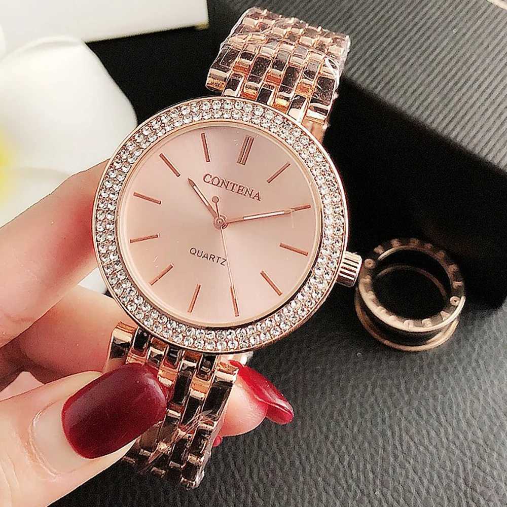 Contena Luxury Womens Watch 2023 Fashion Rhinestone Stainless Steel Quartz Watch Simple and Elegant Womens Watch Reloj Mujer W240902