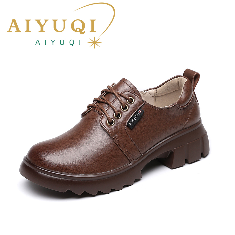 British AIYUQI Style 2024 Autumn New Genuine Leather Women Loafers Lace-up Vintage Casual Women's Shoes df1d 's