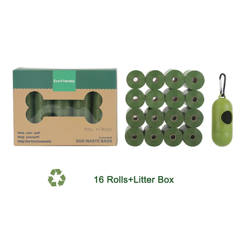 Pet Biodegradable Garbage Bags Eco-Friendly Portable Dog Poop Box Waste Bag Dispenser Lavender Fragrance 8/16/20 Rolls for Leash
