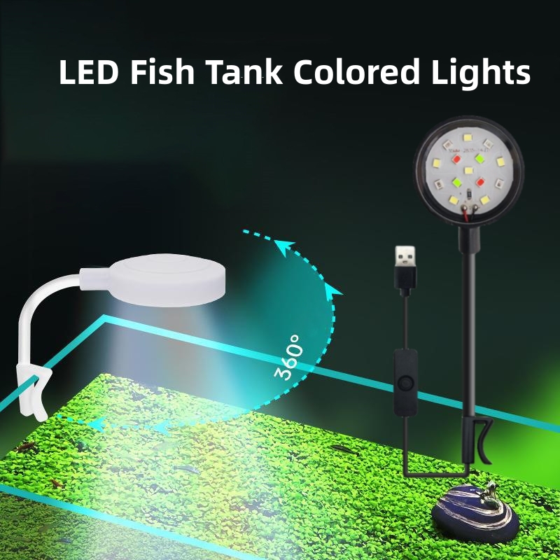1Pcs Aquarium Fish USB LED Light Clip on Small Grow Light Rotatable Landscape Lamps Waterproof Fish Tank Colored Lights
