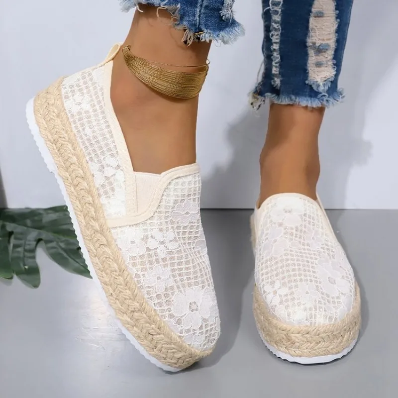 2025 new Flax Oriental retro breathable Loafers Faux pearls detail espadrille flats Simple mesh canvas women shoes 7c52 1ab6