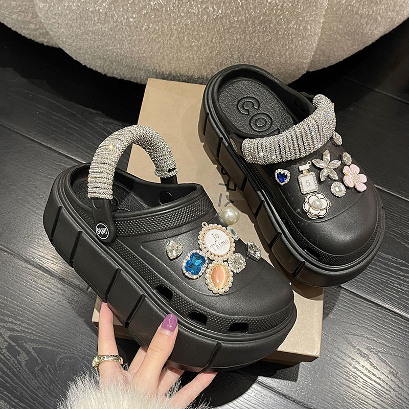 Rhie Bg DIY Decor Vented Clogs Women Fashion Slides Platfrom Outdoor Beach Sandals Summer Girls Street Slippers