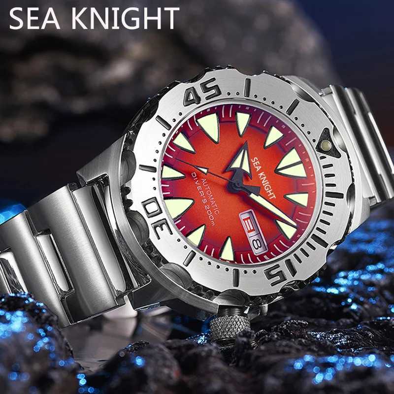 Sea Knight Monster V2 Mens Diving Watch Sapphire 200M Waterproof Orange Dial Stainless Steel NH36 Automatic Mechanical Watch W240902