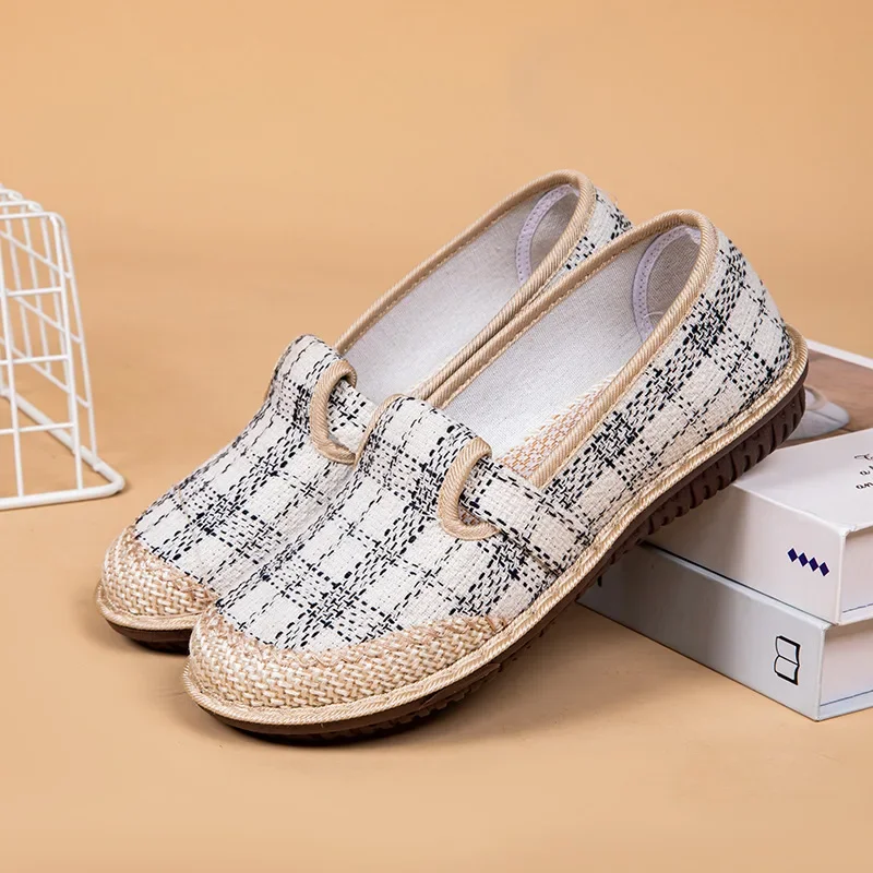 Flat Sole Women Shoes Autumn New Woven Plaid Casual Shoes for Women Comfort Breathable Soft Sole Shoes Zapatos De Mujer 2024