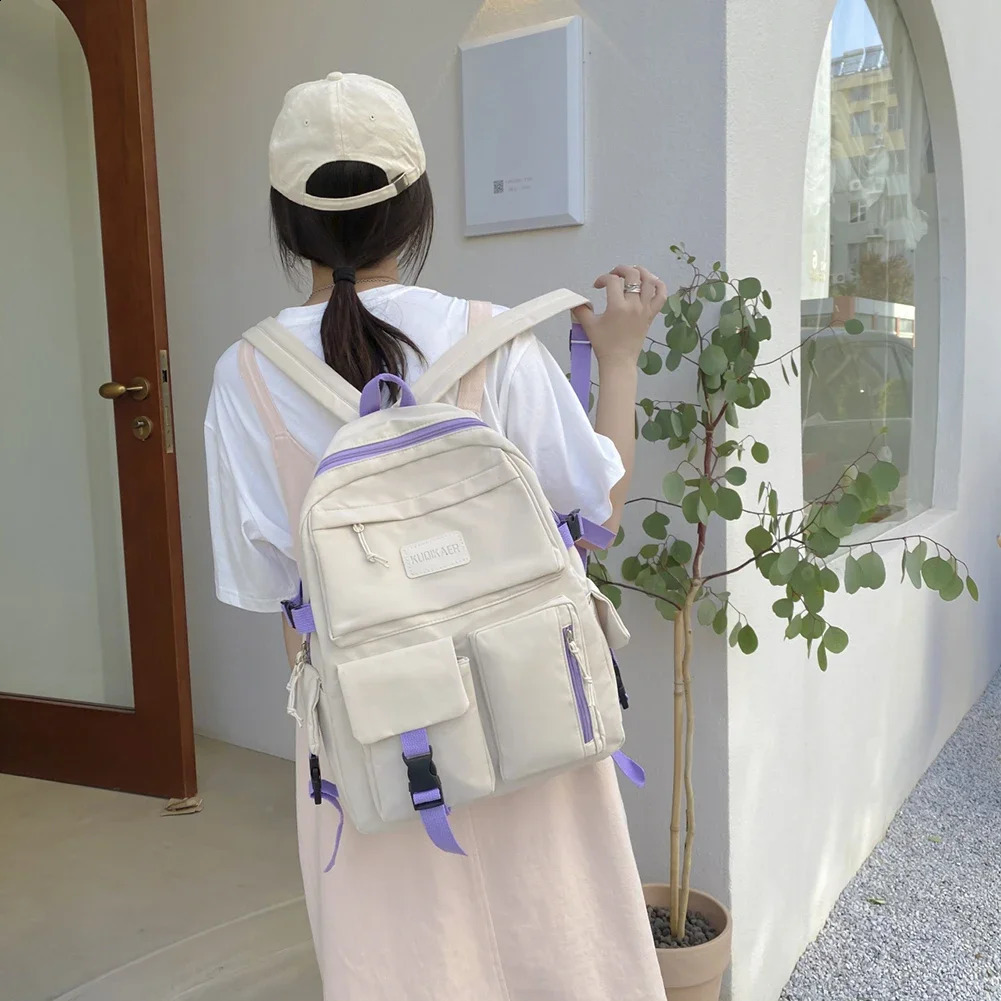 Kawaii Girls School Backpack Fashion Notebook Bag Student Cute Canvas Rucksack Handbag Mochila 240903