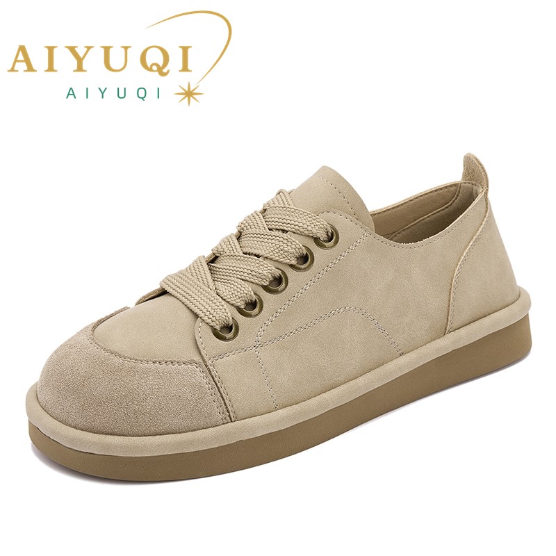 Sneaker AIYUQI Female Genuine Leather 2024 New Spring Flat Women Casual Retro Lace-up Ladies Shoes aeaa