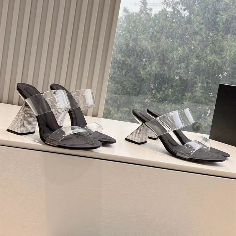 2025 new Rhies Summer Triangle Heeled Women Slippers Sandals Fashion Soft Transparent PVC High heels Mules Slides Shoes b0cc