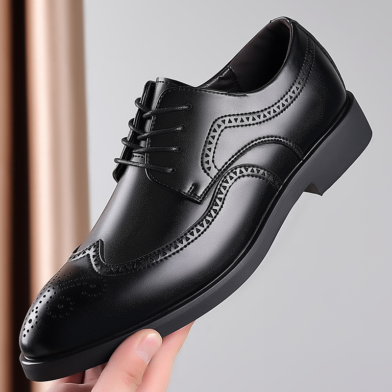 Classic Men's Retro Brogue Mens Lace-Up Business New Leather Shoes Dress Office Flats Men Wedding Party Oxfords db2d