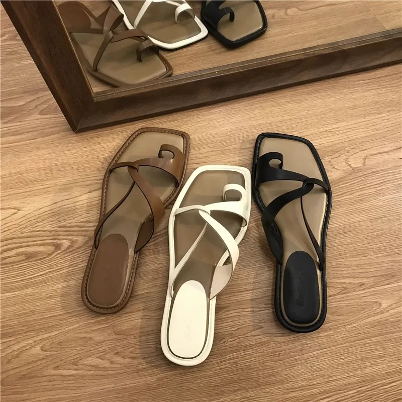 Sandals Women Summer New Korean Version Clip Toe Flip Flops Outdoor Fashion Flat Casual Non-slip Sandals Female Beach Mules