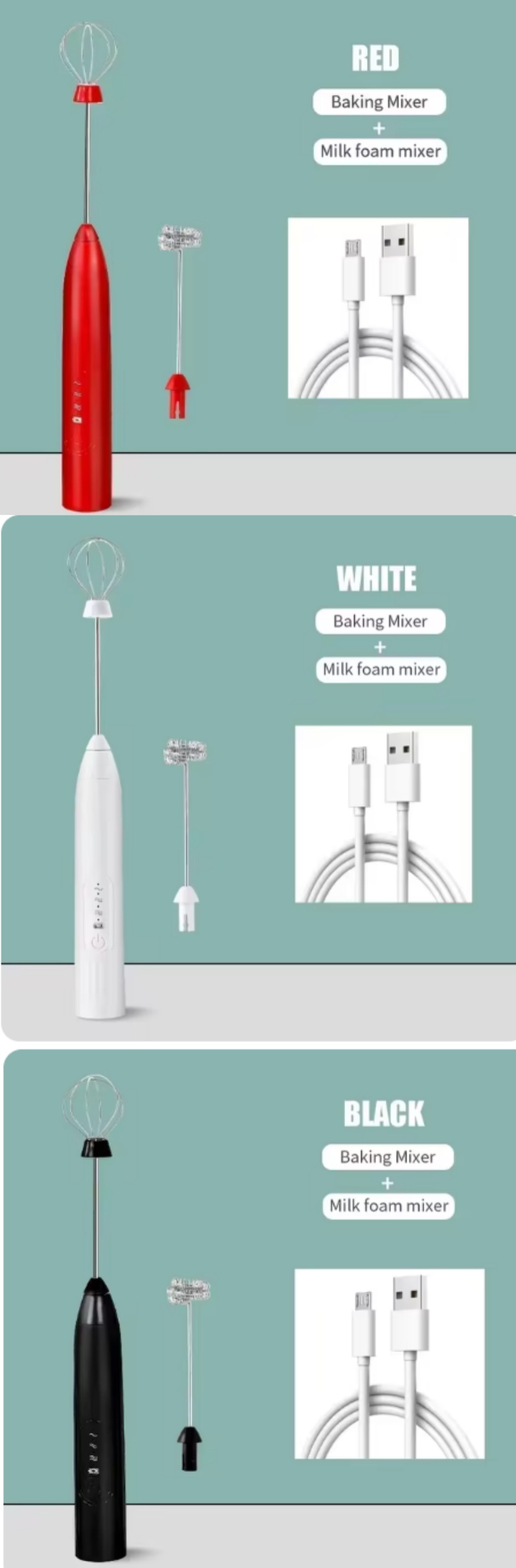 Electric E 2 In 1 Beater Whik Coffee Mixer USB Rechargeable Double Head Milk Frother Baking Stirrer Kitchen Tool Gadget