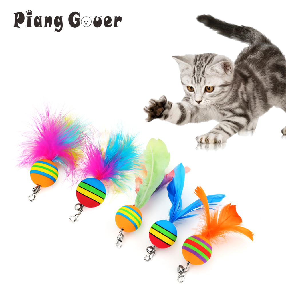 Funny Cat Stick Replacement Head Accessories Feather Colorful Leaves Ball Lovely Cats Play Pet Toy