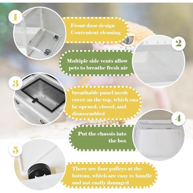 Reptiles Breeding Enclosure Cages Transparent Amphibians Habitat Box Plastic Reptile Feeding Box for Lizard Bearded Dragon