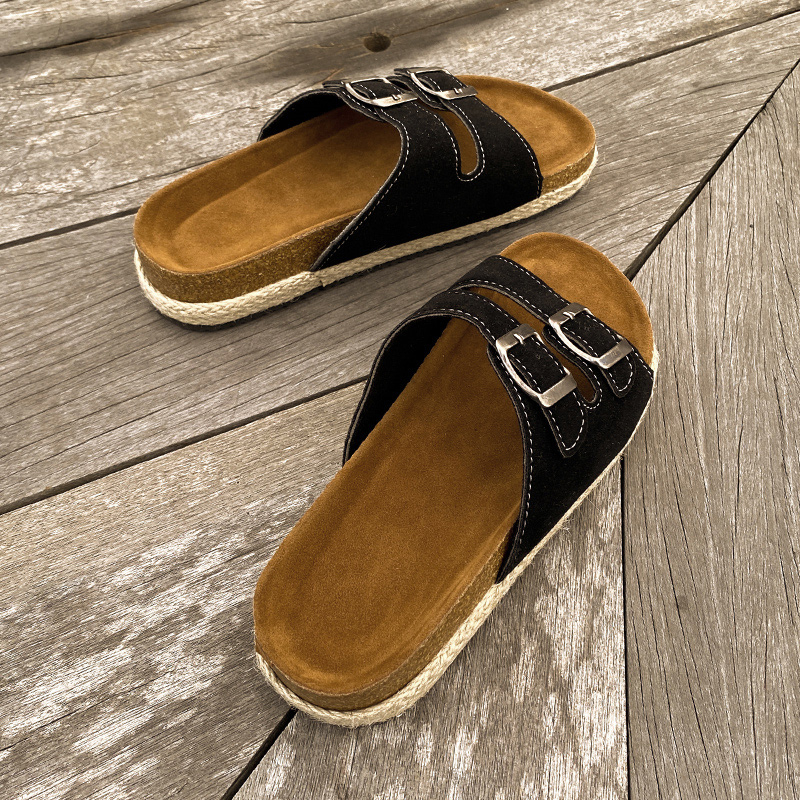 Fashion New Women's Suede Mules Slippers Men Clogs Cork Insole Sandals with Arch Support Outdoor Beach Slides Home Shoes 9423 9d27