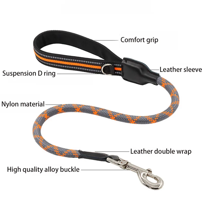 Short Dog Leash Strong Nylon Reflective Traffic Leash Comfortable Padded Handle- Short Training Lead for Small Medium Large Dogs