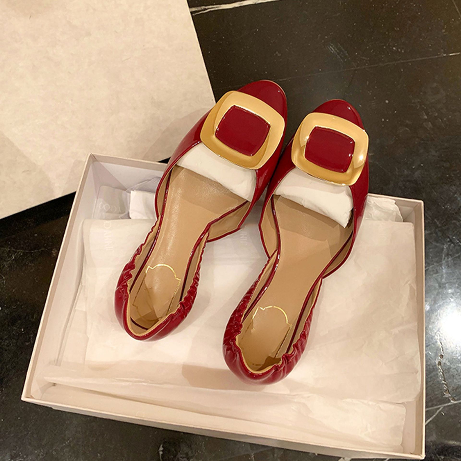 Elegant Ladies D'orsay Shoes Elastic Pleated Cover Heels Flats Women Traf Pointed Toe Ballets Soft Soled Roll-Up Moccasins Mujer
