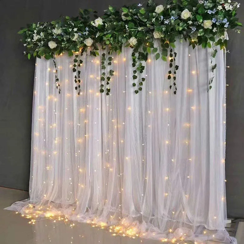 2 Panel 10x10FT White Backdrop Curtains With Lights for Party Wedding Arch Wrinkle Free Po Background Shower Decorations 240902