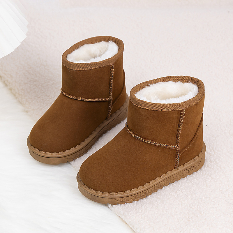 Kids 2024 winter new style baby shoes plus veet thickened childrens snow warm non-slip boys and girls cotton boots
