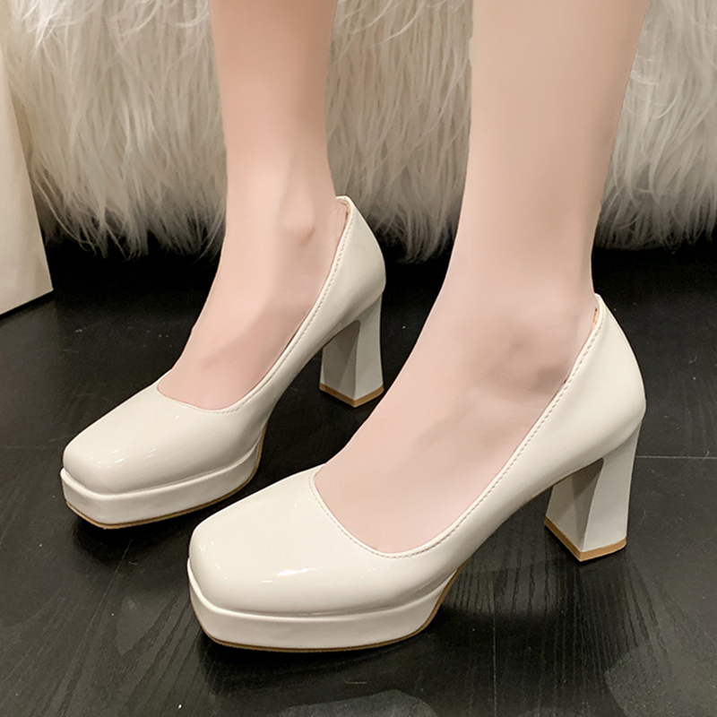 2025 new Patent Fashion Leather Women Plus Size 43 Platform Square Toe Party Shoes Woman Spring Thick High Heels Pumps Ladies 4bfc