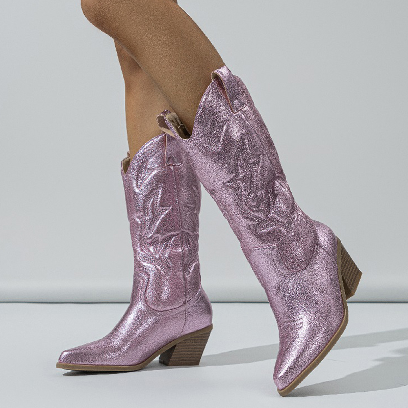 Designer Embroidery Eilyken Knee-High Boots Women Handmade Western Cowboy Booties Street Low Heels Shoes atos De Mujer 98a4