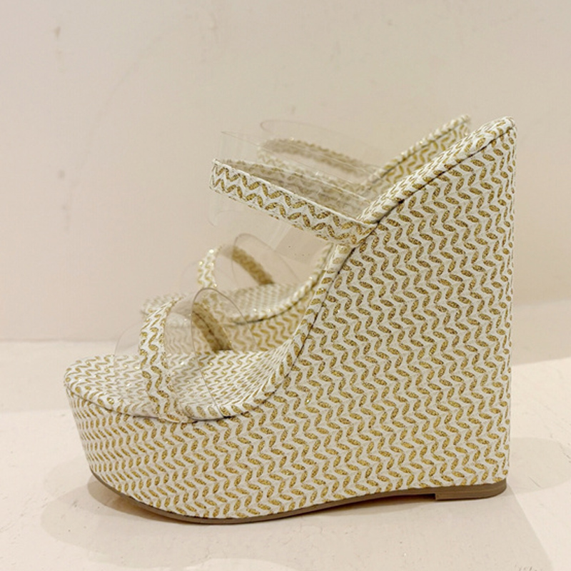 PVC Liyke Transparent Shoes For Women New Wedges Slippers Fashion Thick Bottom Open Toe High Heels Platform Sandals atos Mujer beec