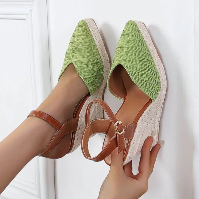 Sandale Thick Sole PointToe Espadrilles Fisherman Shoes Wedge Sandals Women Dressy Summer Platform High Heel Босоножки Женские